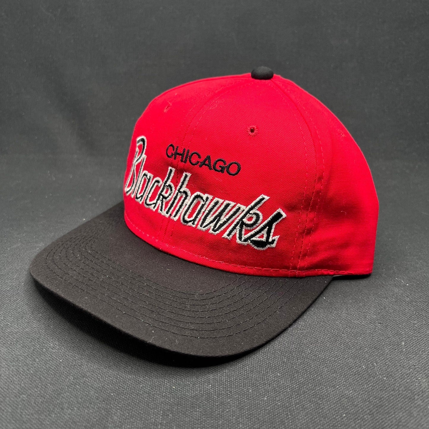 Vintage 90s Chicago Blackhawks Sports Specialties Script Snapback Hat