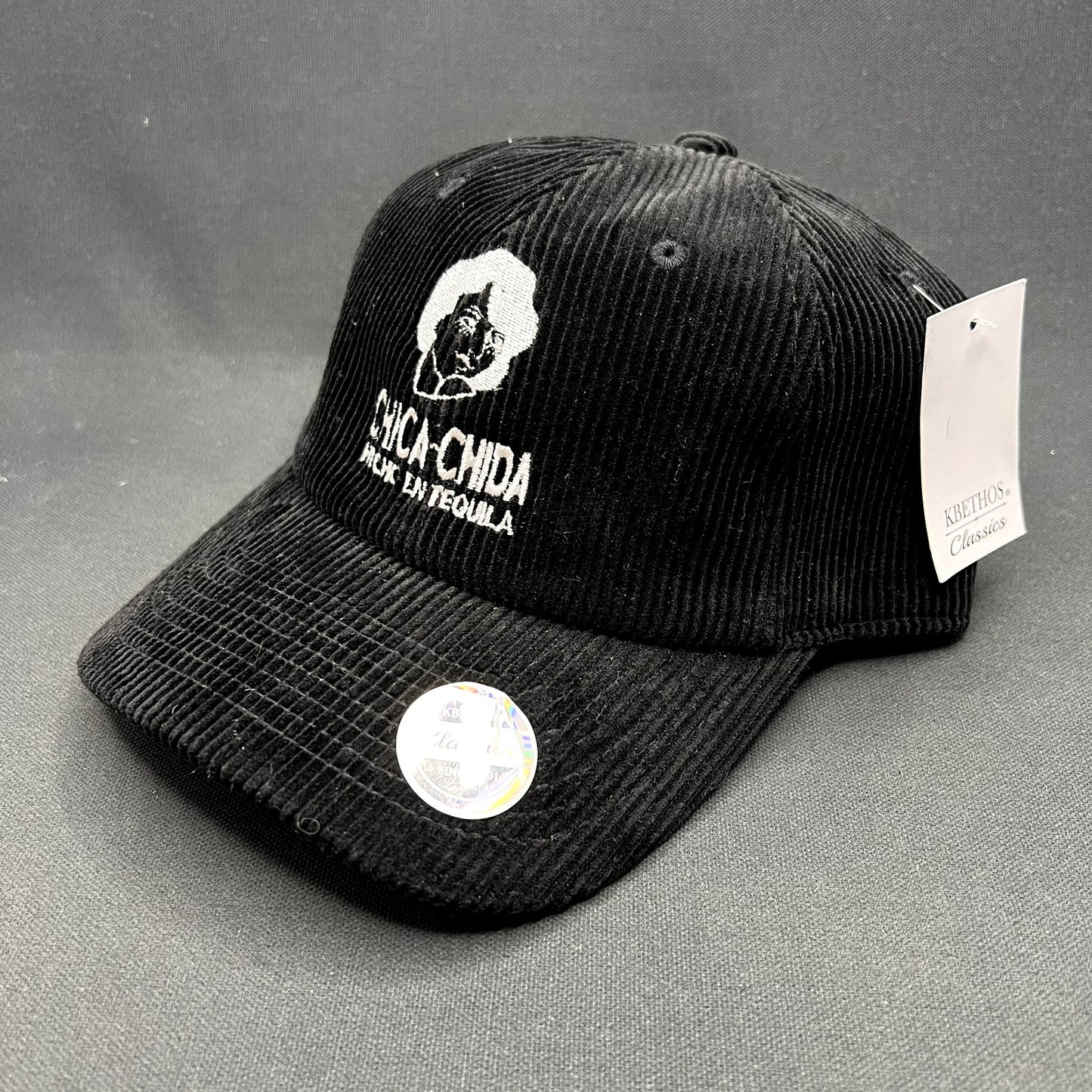 Chica~Chida Hecho en Tequila Black Corduroy Strapback Hat KBETHOS Classics NWT