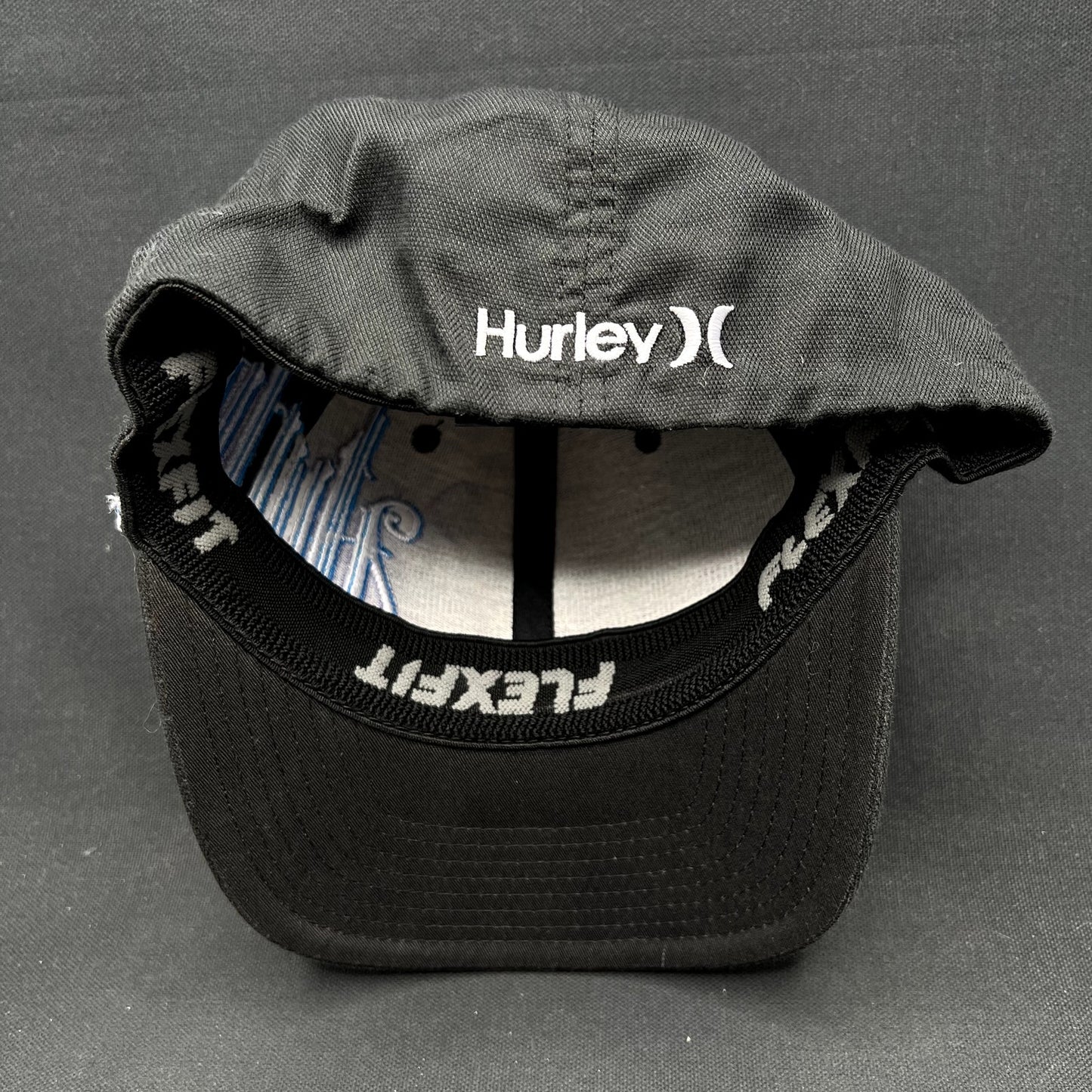 Y2K Hurley Flexfit Hat Black Blue White S/M Stretch Fit Cap