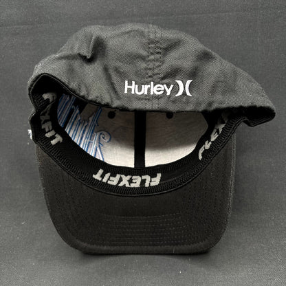 Y2K Hurley Flexfit Hat Black Blue White S/M Stretch Fit Cap