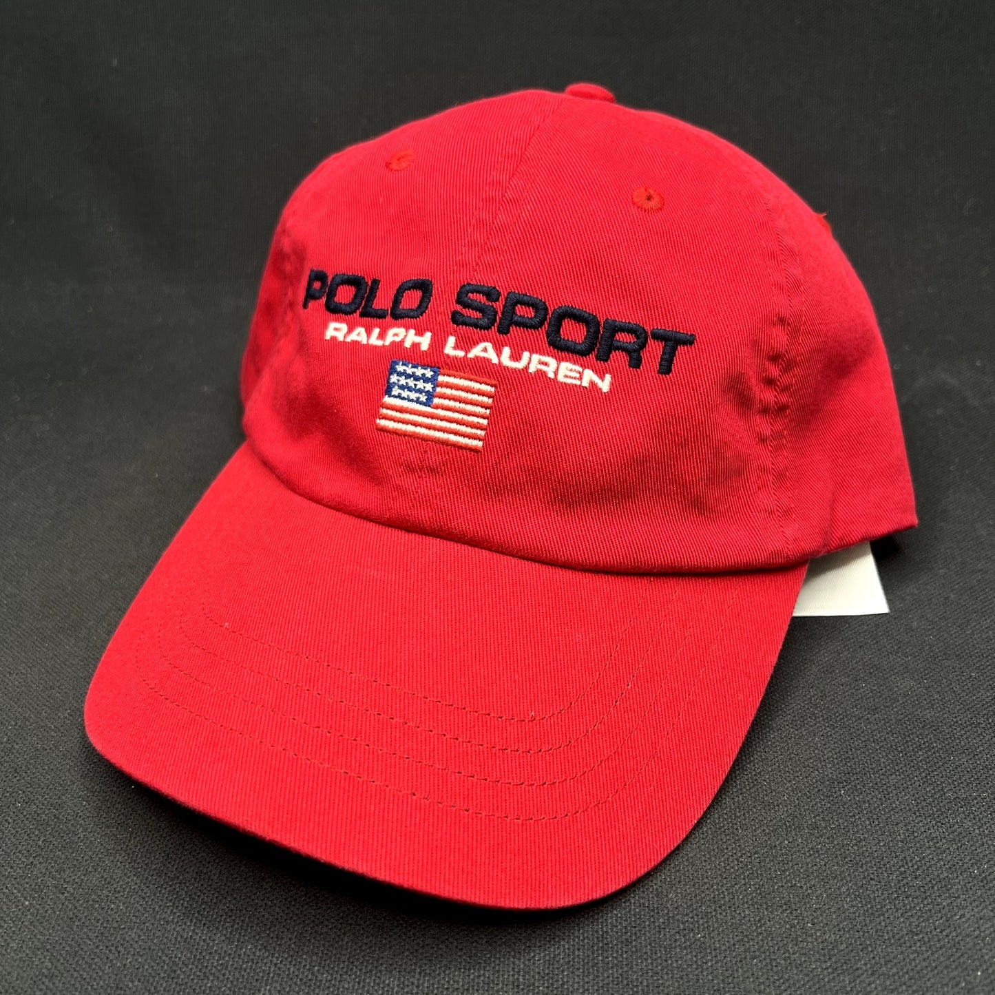 Polo Sport Ralph Lauren USA Flag Strapback Hat Red Spellout Cap