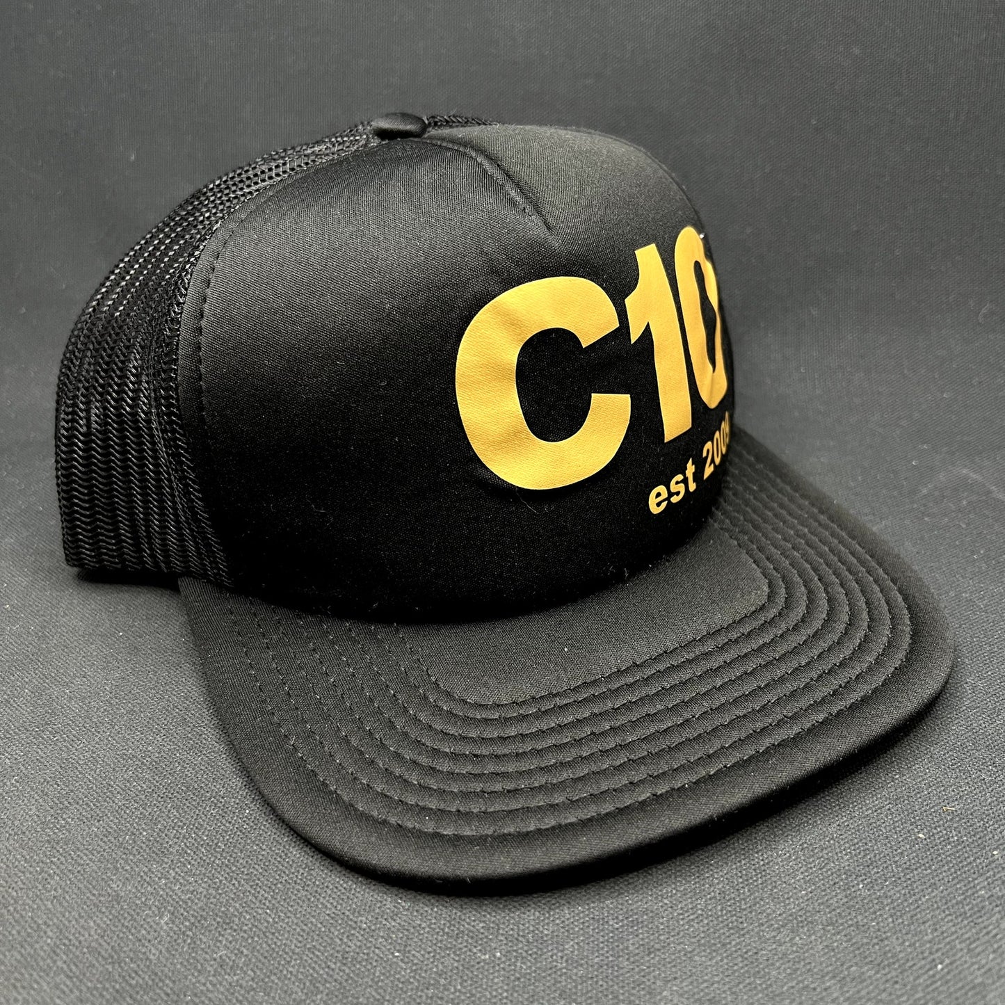 Cloud 10 C10 Otto Trucker Snapback Hat Black Gold Mesh Cap