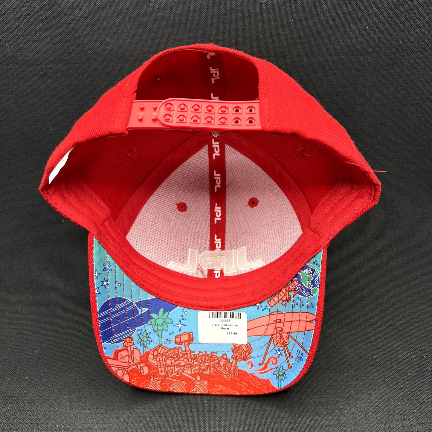 JPL Jet Propulsion Laboratory NASA Red Snapback Hat Satellite Underbrim Cap