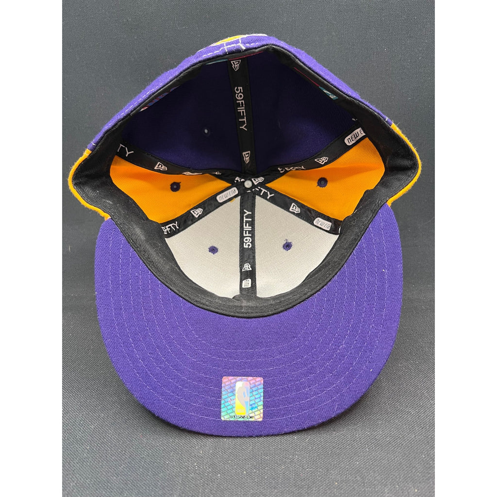 Vintage 2000s Lakers New Era 59FIFTY NBA Fitted Hat Purple Gold White 7 3/8