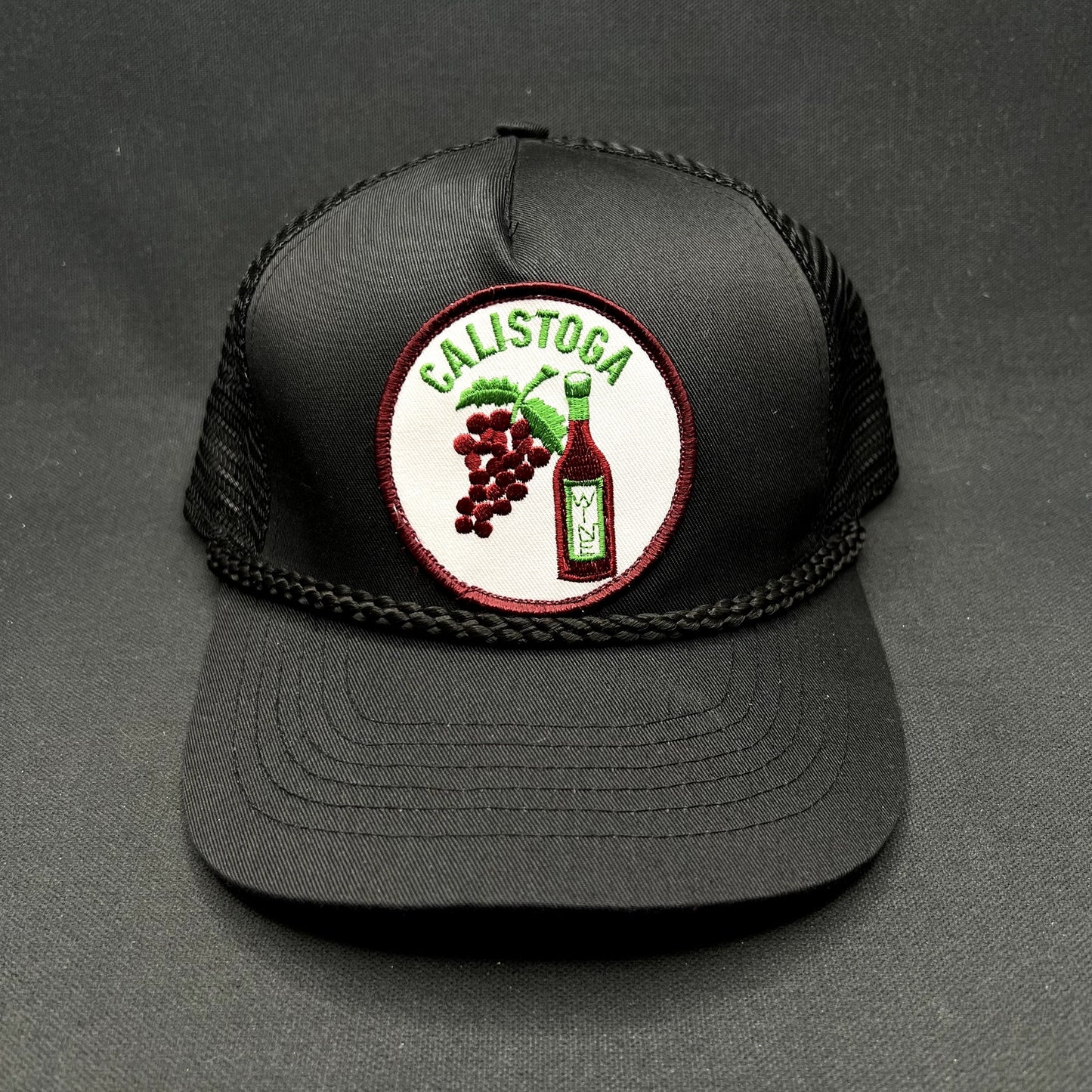 Vintage Calistoga Wine Trucker Snapback Hat Black Mesh Rope Cap Vineyard Napa
