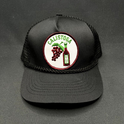 Vintage Calistoga Wine Trucker Snapback Hat Black Mesh Rope Cap Vineyard Napa