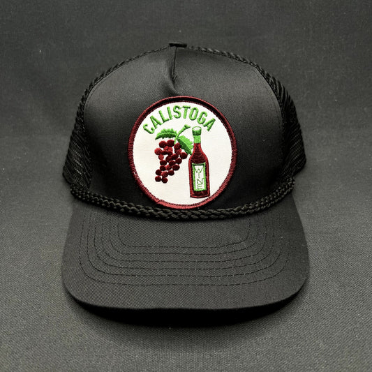 Vintage Calistoga Wine Trucker Snapback Hat Black Mesh Rope Cap Vineyard Napa