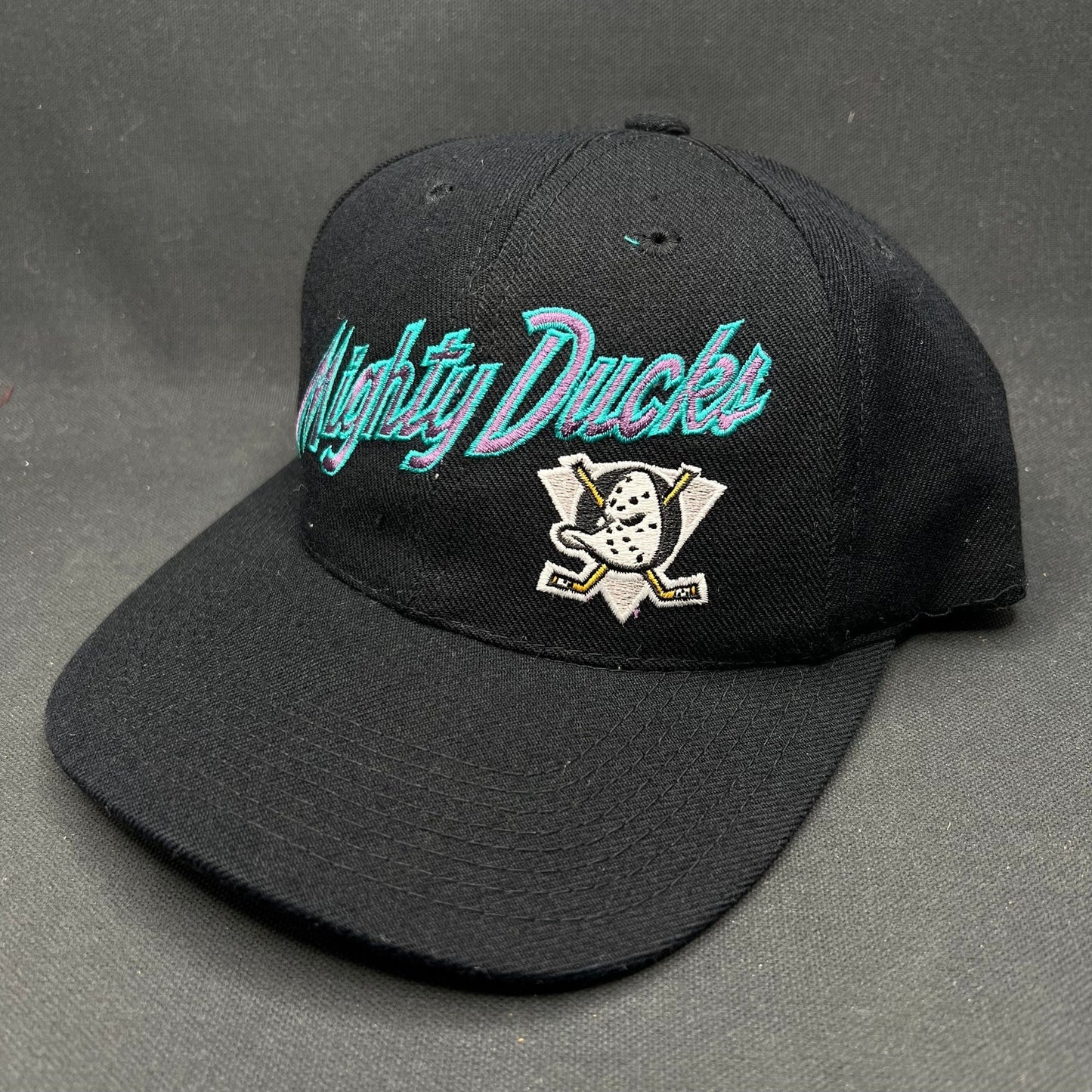 Vintage Anaheim Mighty Ducks Sports Specialties Script Snapback Hat NHL