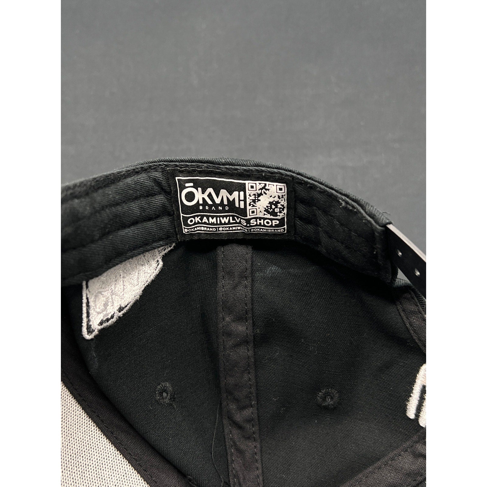 Okami Brand LV Las Vegas LA Flip Black Strapback Hat Streetwear Embroidered Logo