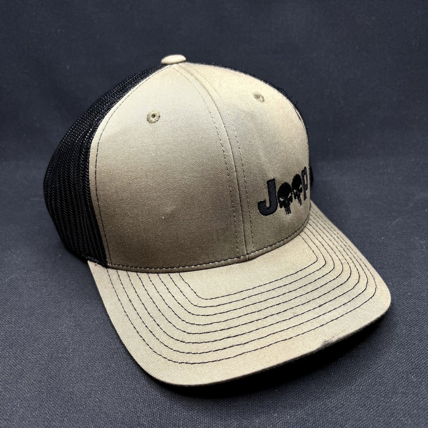 Jeep Punisher Skull Richardson 112 Trucker Snapback Hat Olive Black