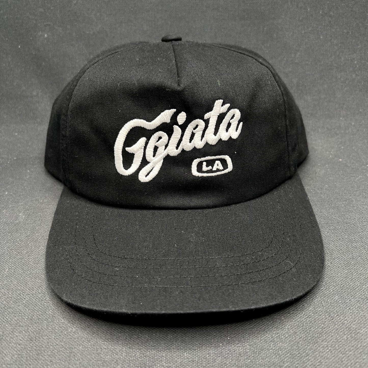 Ggiata LA Snapback Hat Black Script Logo Yupoong Cap
