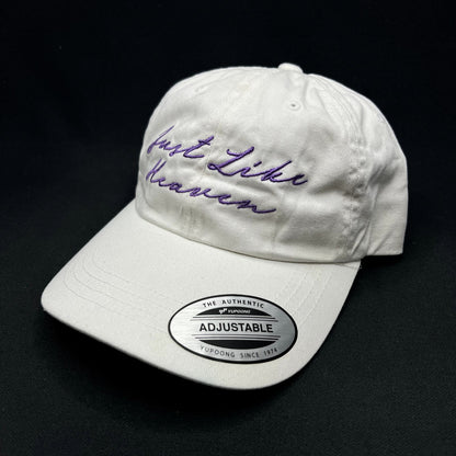 Just Like Heaven Script Strapback Hat White Purple Yupoong Classics Dad Cap NWT