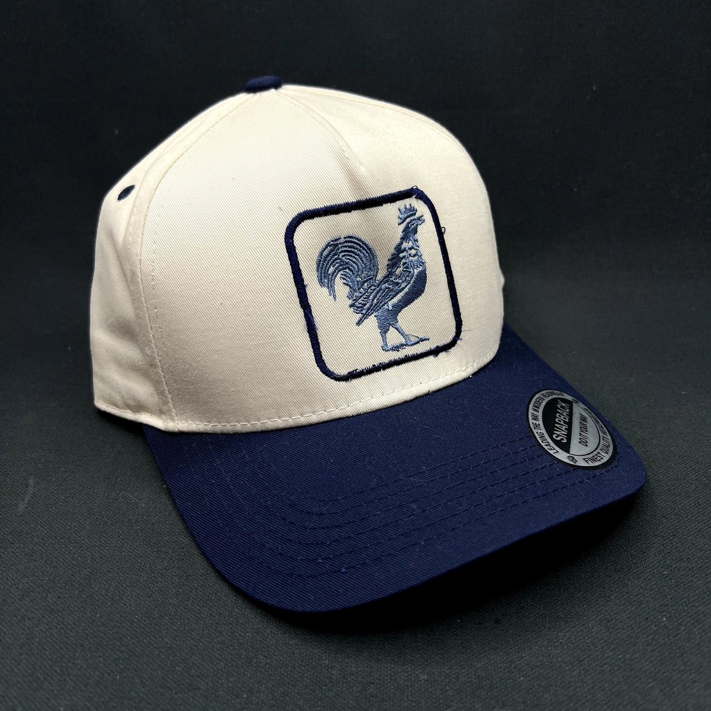 The Flying Cock NYC Rooster Snapback Hat Navy Cream Embroidered Rooster Cap NWT