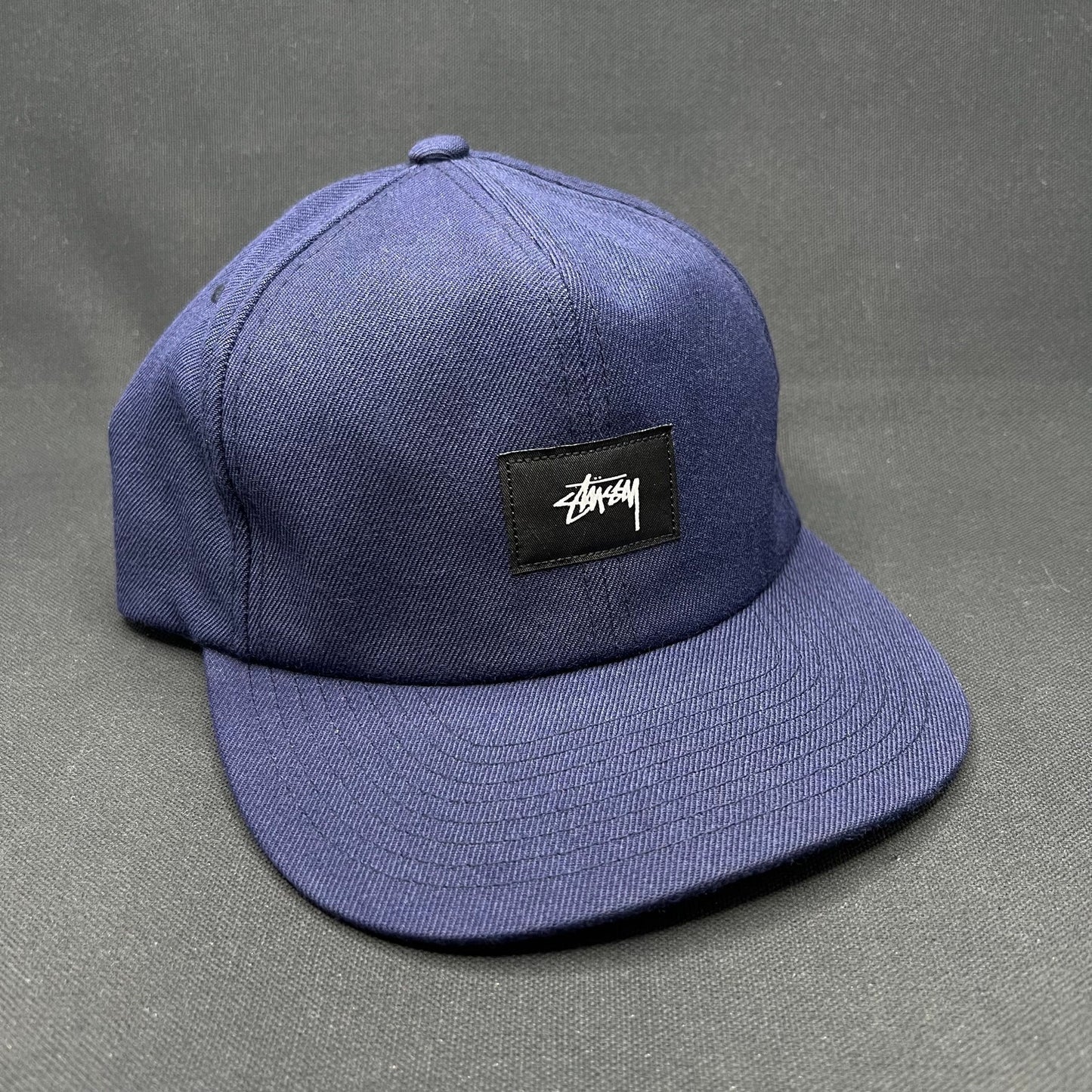 Stussy Box Logo Strapback Hat Navy Minimal Streetwear Cap