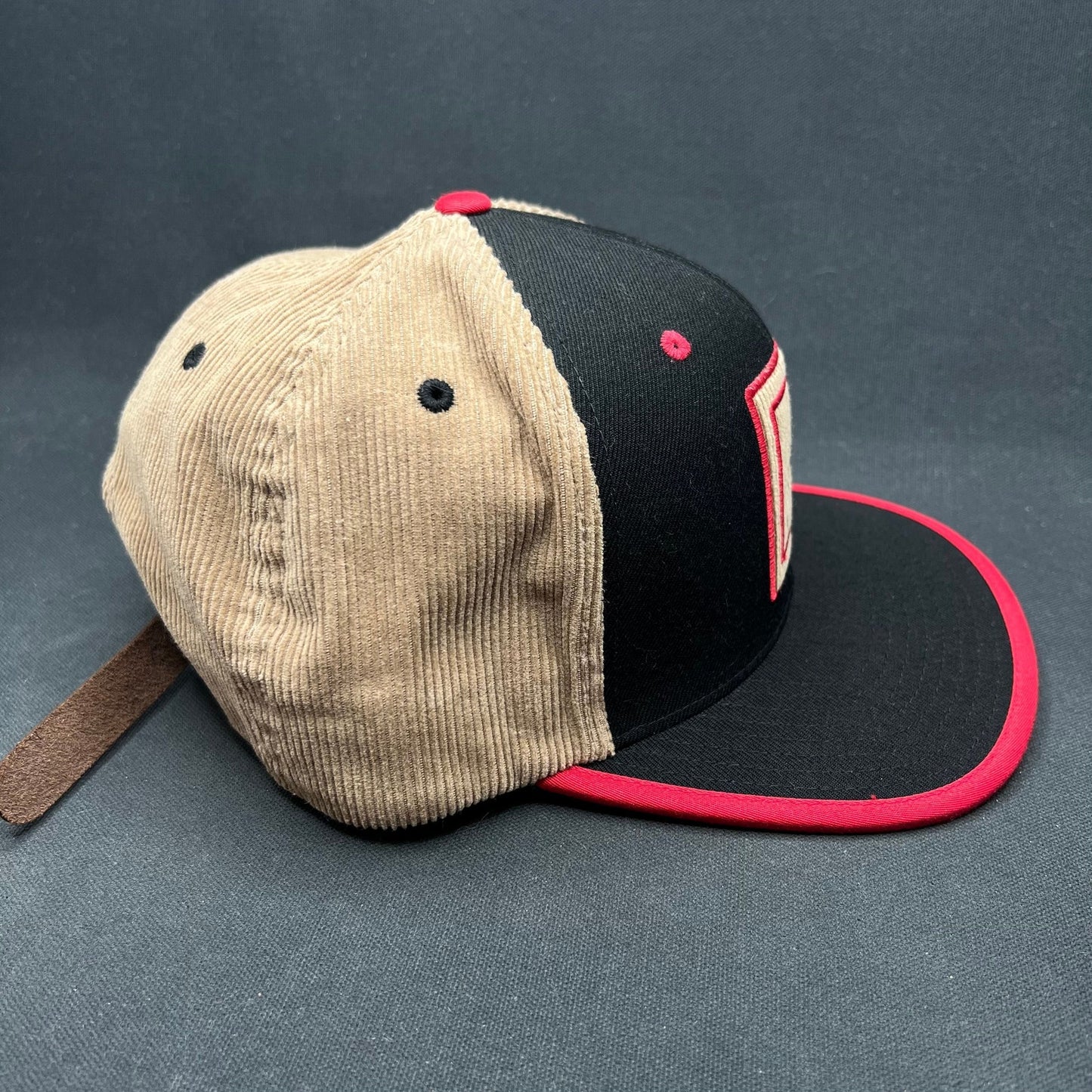 Nike Air Jordan Corduroy Patch Strapback Hat Black Red Tan