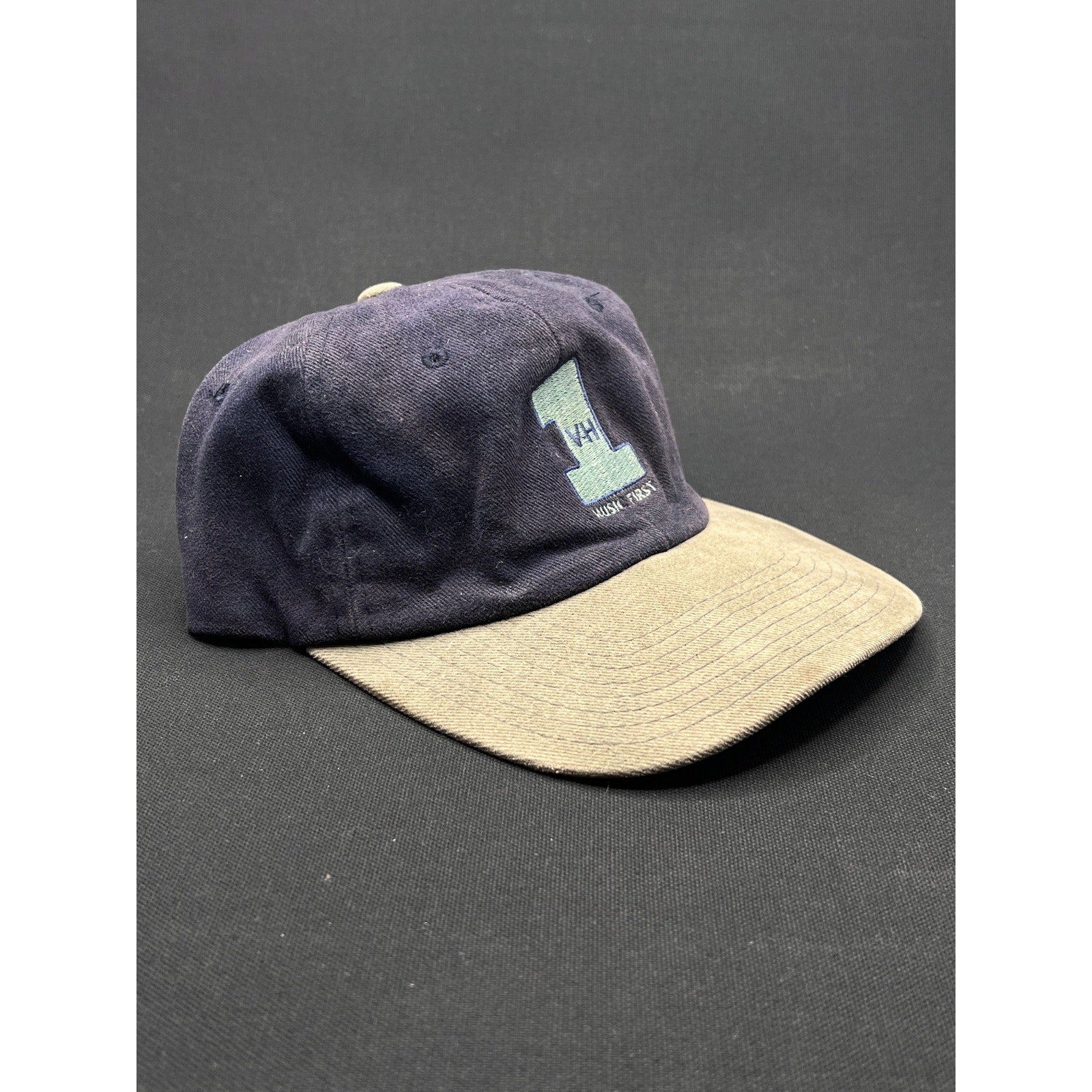 VH1 “Music First” Vintage Snapback Hat – 1990s Two-Tone Navy/Khaki (Promo)