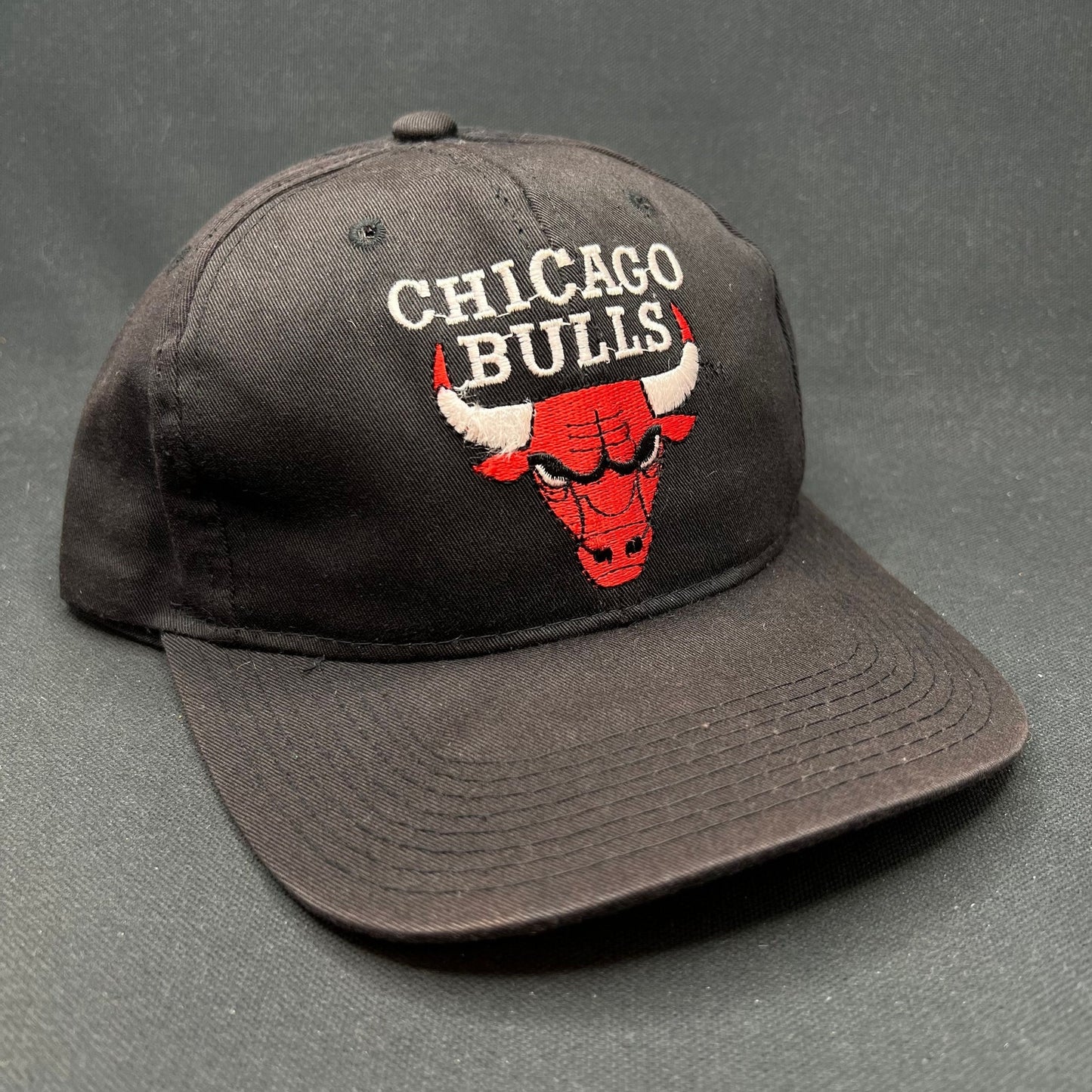 Vintage Chicago Bulls AJD Snapback Hat NBA Korea Black Red Script