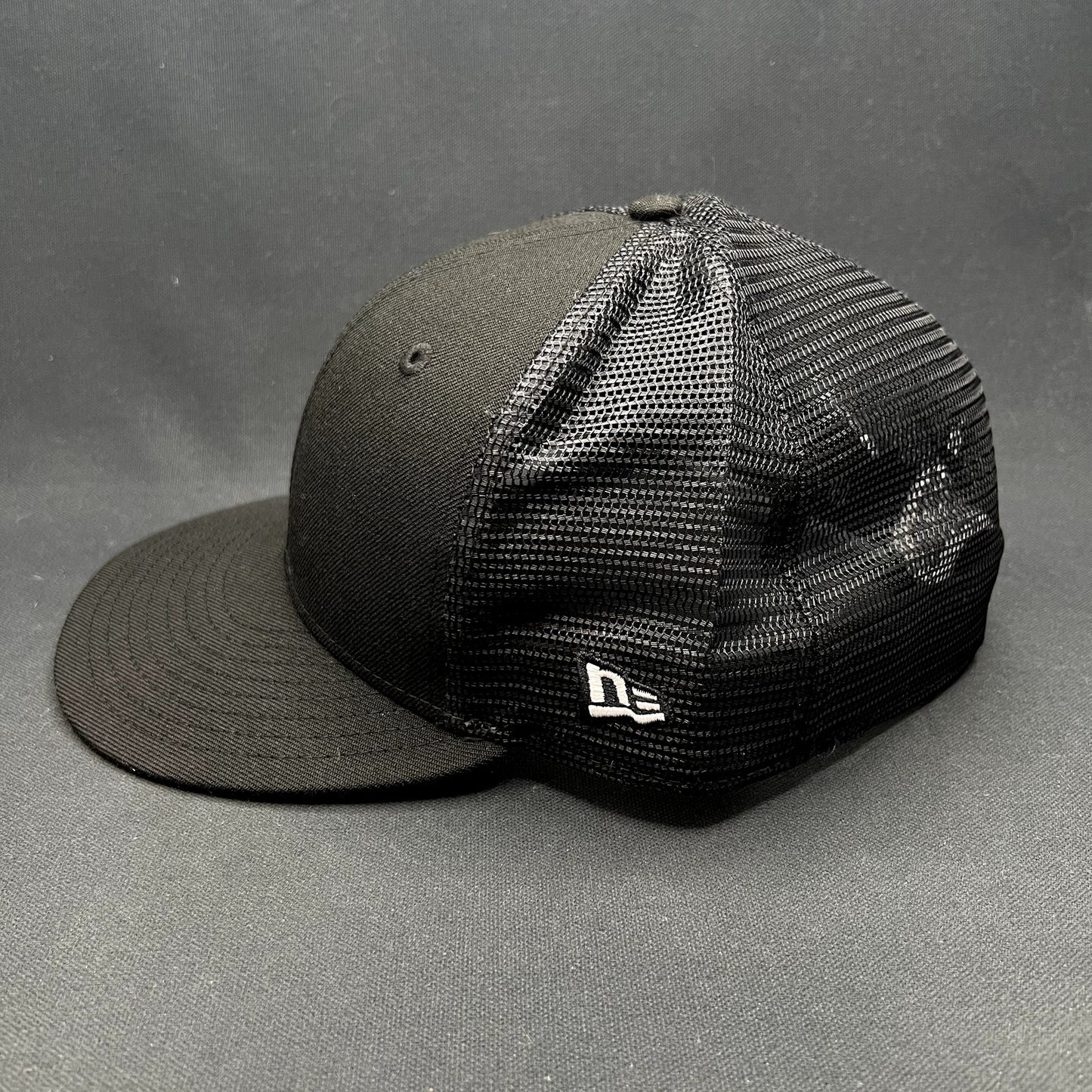 New Era 59FIFTY Blank Black Trucker Fitted Hat Size 8 1/8 Mesh Back Cap