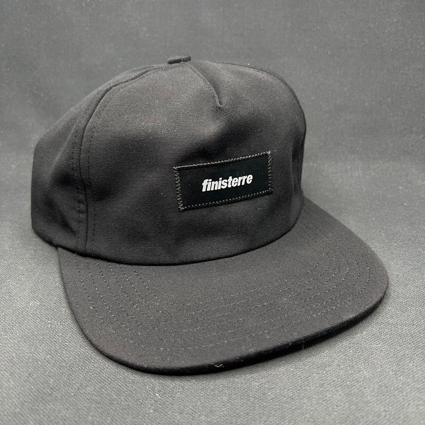 Finisterre 5 Panel Strapback Hat Black Recycled Canvas Patch Cap