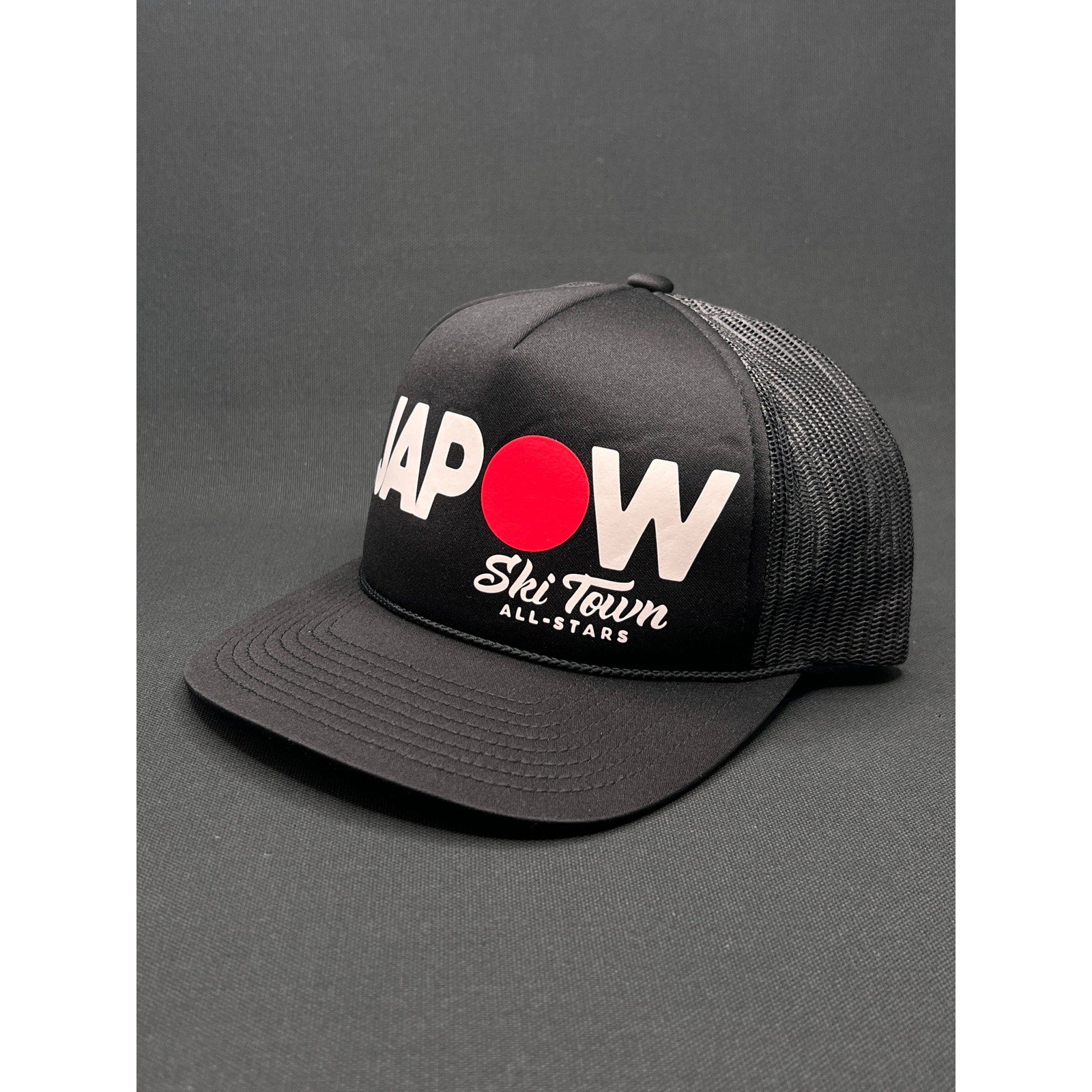 Vintage JAPOW Ski Town All-Stars Trucker Hat Black Mesh Snow Culture Cap