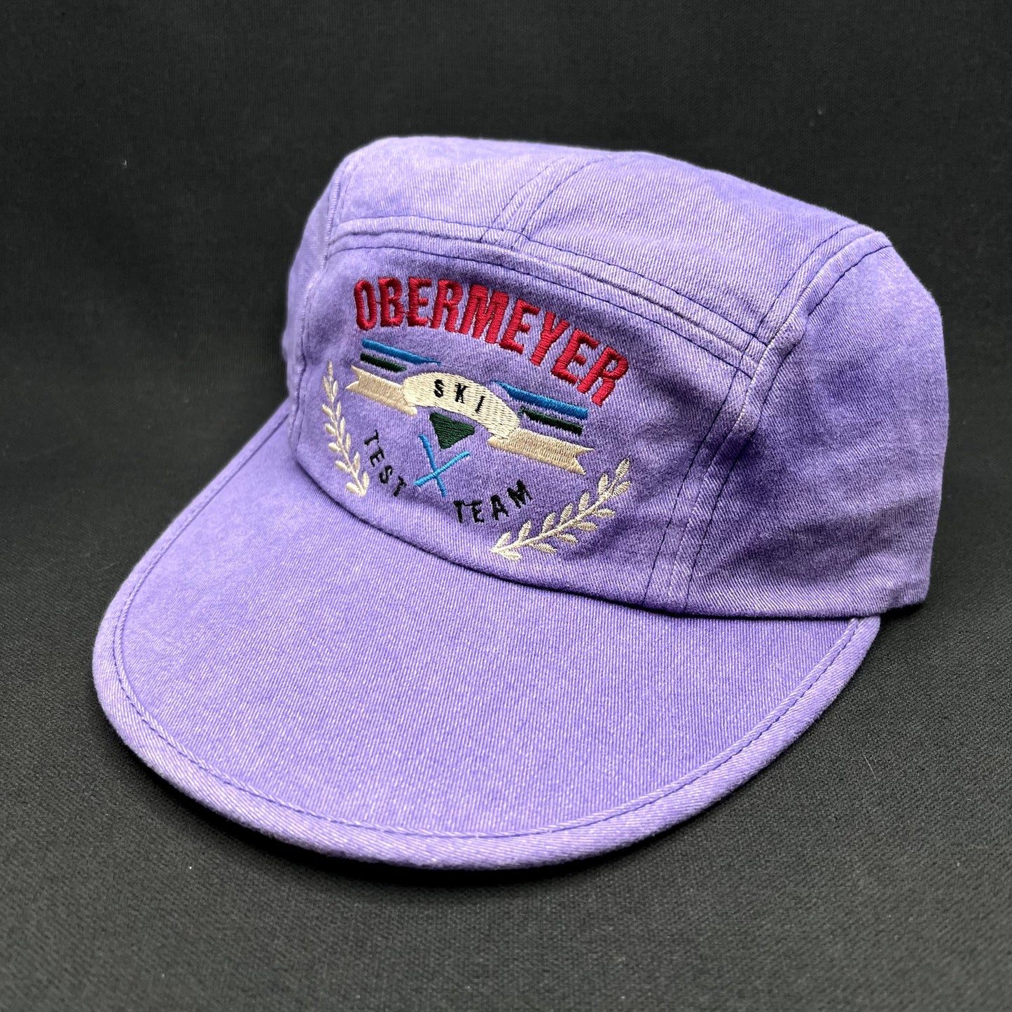 Vintage Obermeyer Ski Team 5-Panel Strapback Hat Purple Made in Taiwan SCI