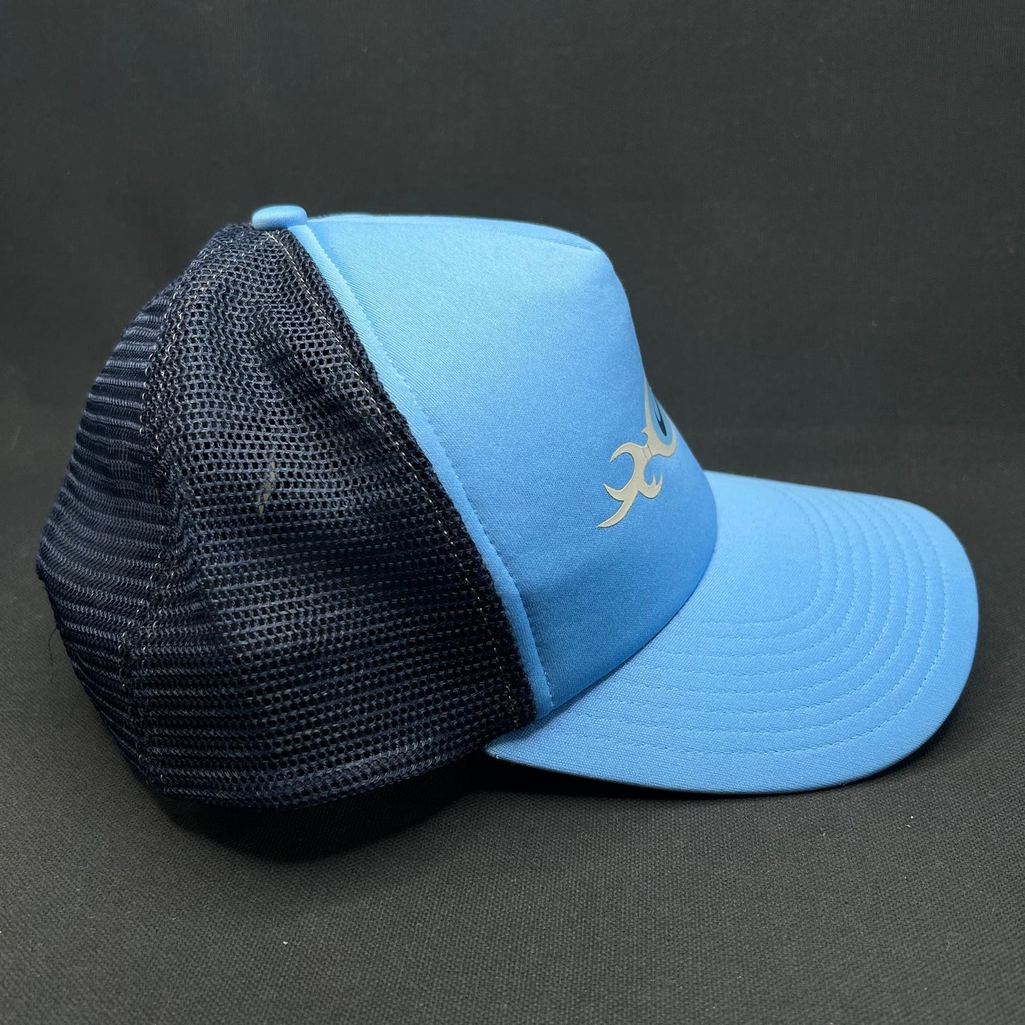 Vintage Nike Trucker Hat Blue Swoosh Spellout Snapback Y2K