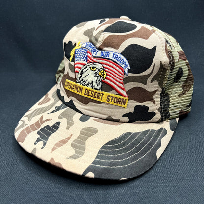 Vintage Operation Desert Storm Support Our Troops Camo Trucker Snapback Hat