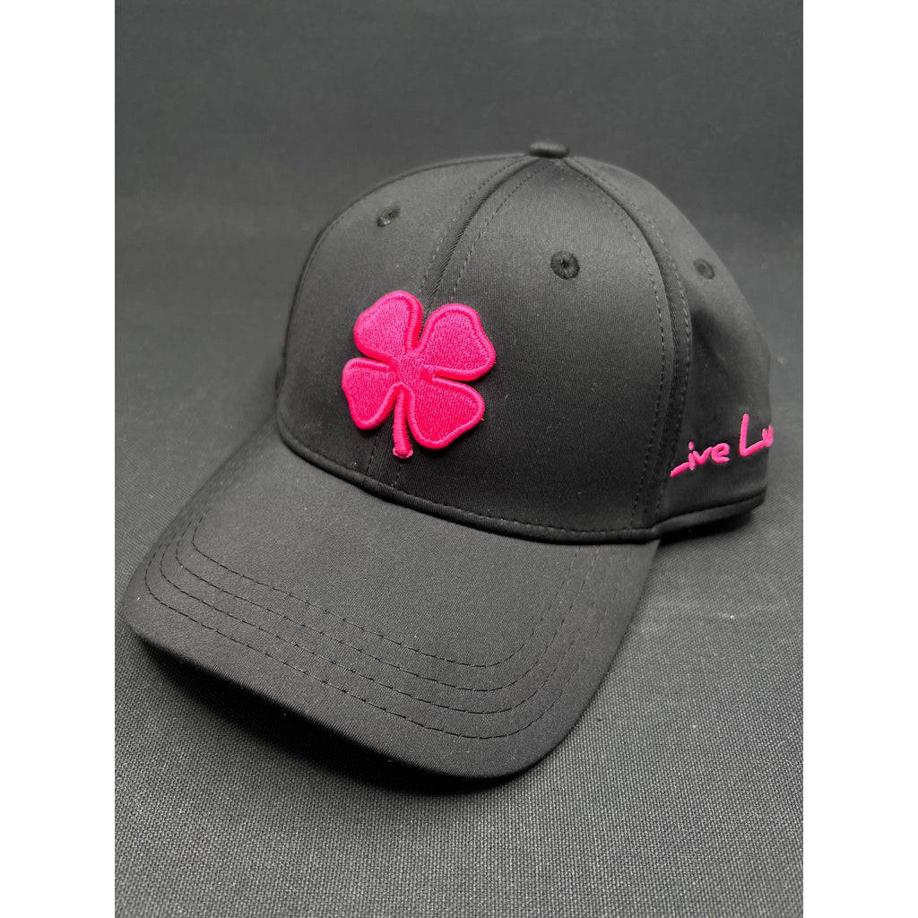 Black Clover “Live Lucky” Valley Inn Hat – Black & Pink 4-Leaf Clover S/M