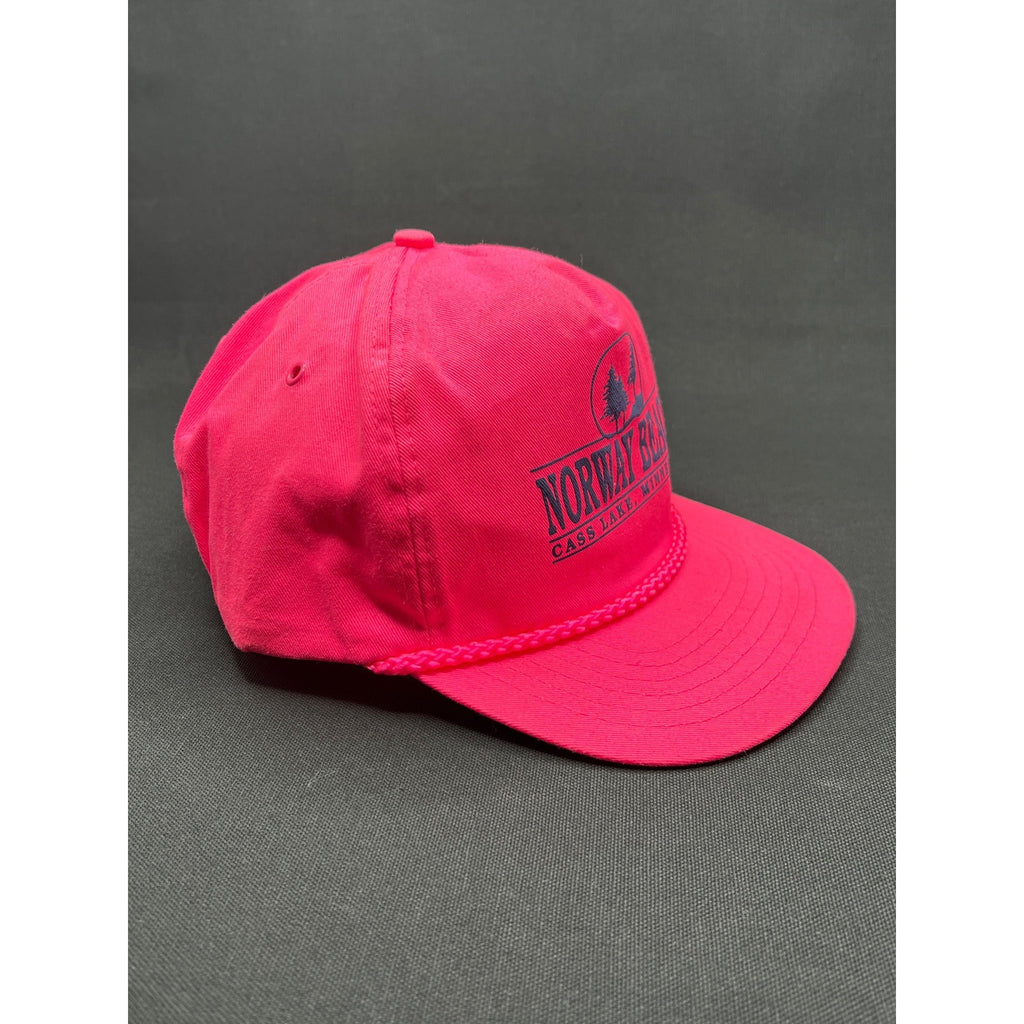 Vintage 1980s Norway Beach Cass Lake Minnesota Zipperback Hat – Neon Pink Rope