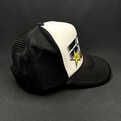 Vintage Y2K Rockstar Energy Drink Logo Mesh Trucker Snapback Hat Black White