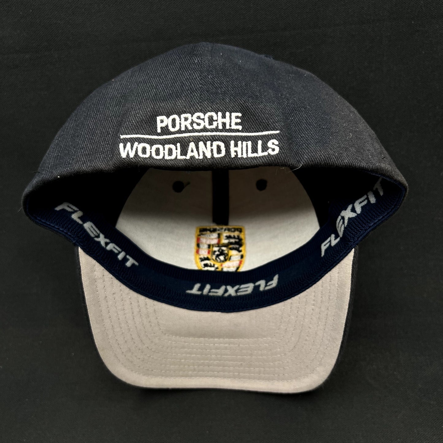 Porsche Woodland Hills Flexfit Hat Black Crest Logo Yupoong Cap M/L