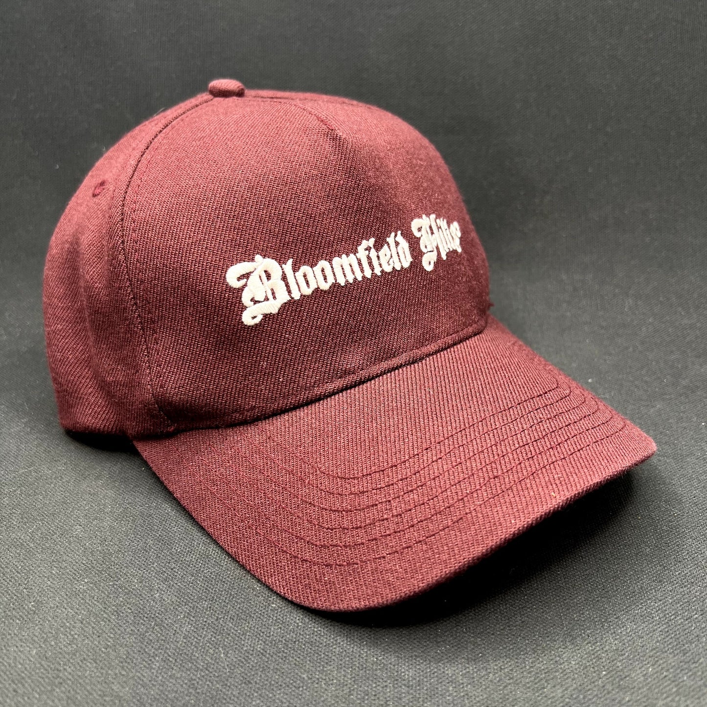 Bloomfield Hills Snapback Hat Burgundy Gothic Script Cap