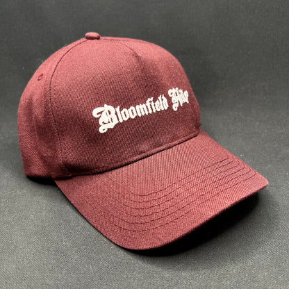 Bloomfield Hills Snapback Hat Burgundy Gothic Script Cap