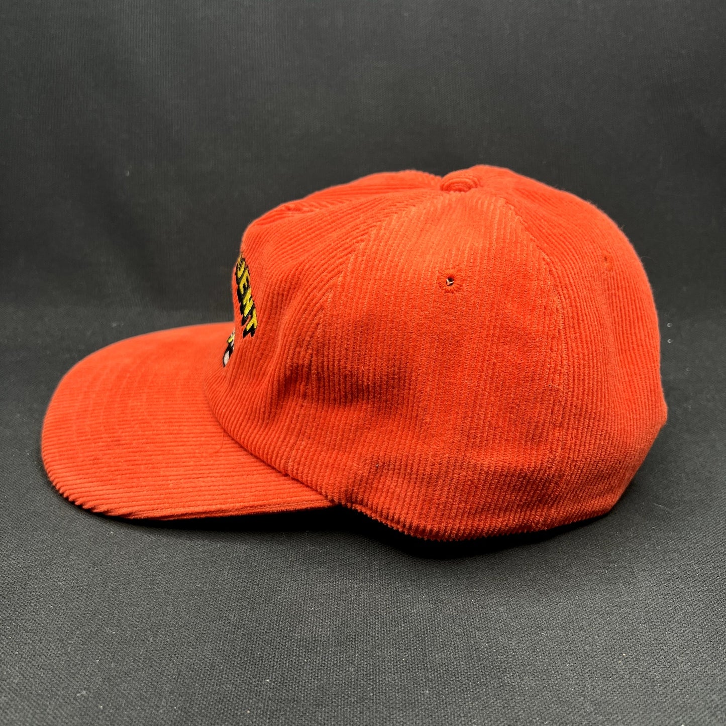 Delinquent Bros Corduroy Snapback Hat Red Racing Pinup Cap