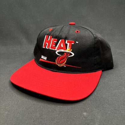 Vintage Miami Heat Twins Enterprise NBA Snapback Hat USA Made Black Red