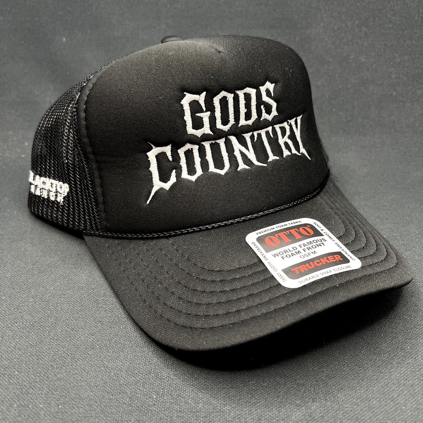 God’s Country Black Trucker Snapback Hat OTTO Foam Gothic Style