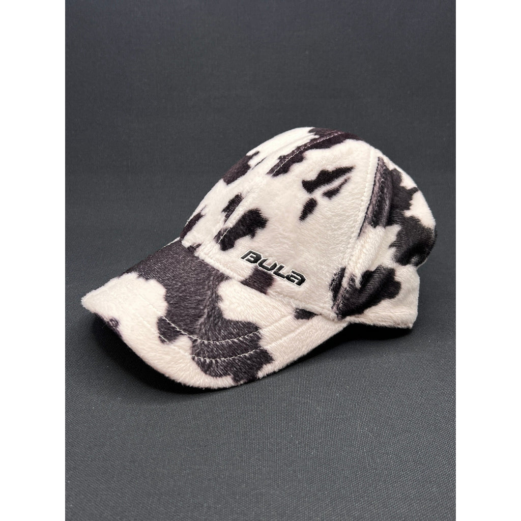 BULA Cow Print Fleece Cap Black White Plush Streetwear Hat