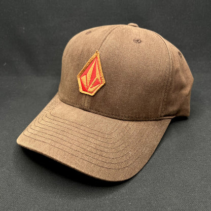 Y2K Volcom Stone Logo Brown Flexfit Skate Surf Hat S/M