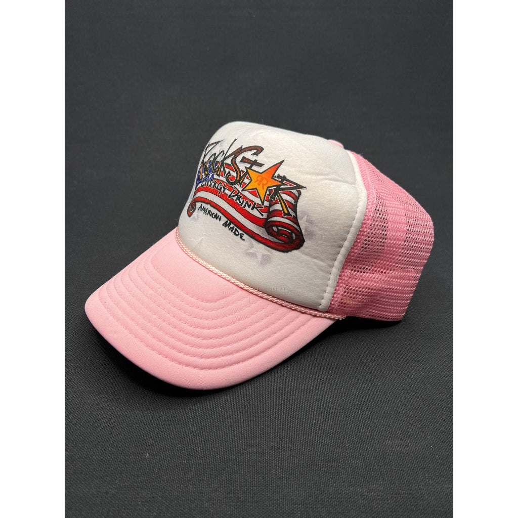 Vintage Rockstar Energy Drink Trucker Hat – Pink Mesh Foam Snapback Made In USA