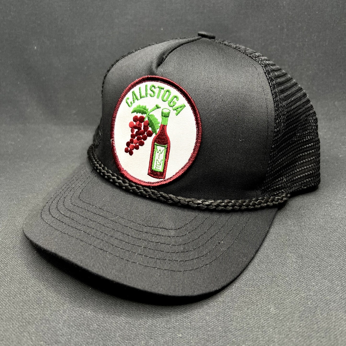 Vintage Calistoga Wine Trucker Snapback Hat Black Mesh Rope Cap Vineyard Napa