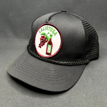 Vintage Calistoga Wine Trucker Snapback Hat Black Mesh Rope Cap Vineyard Napa