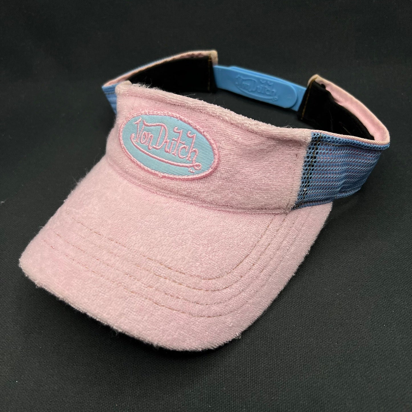 Vintage Von Dutch Terry Cloth Visor Pink Blue Y2K Strapback Hat Cap