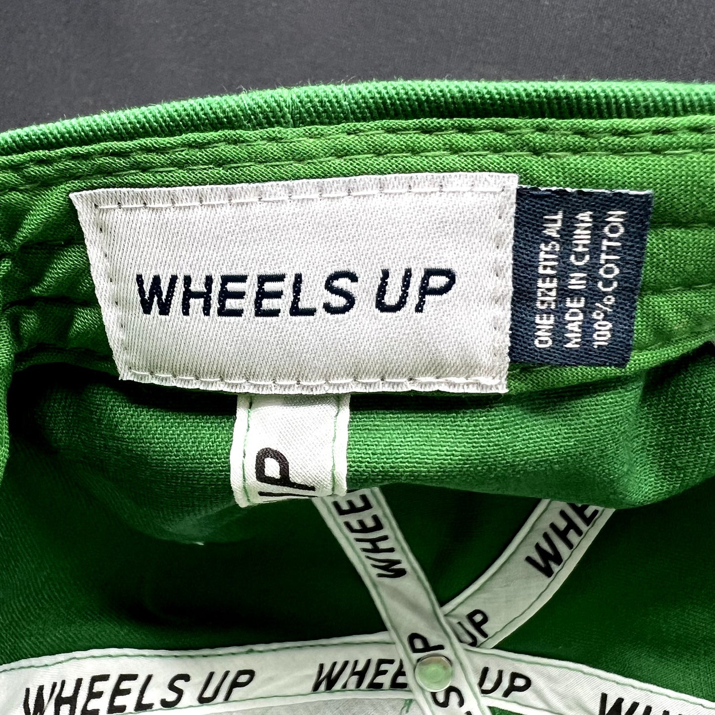 Wheels Up Strapback Hat Green Rope Cap Private Aviation Golf Style