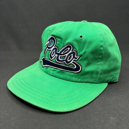 Small Vintage Polo Ralph Lauren Script Logo Green Fitted Hat USA