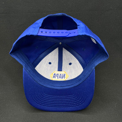 Vintage NAPA Racing Snapback Hat Blue Yellow Logo Auto Parts Cap