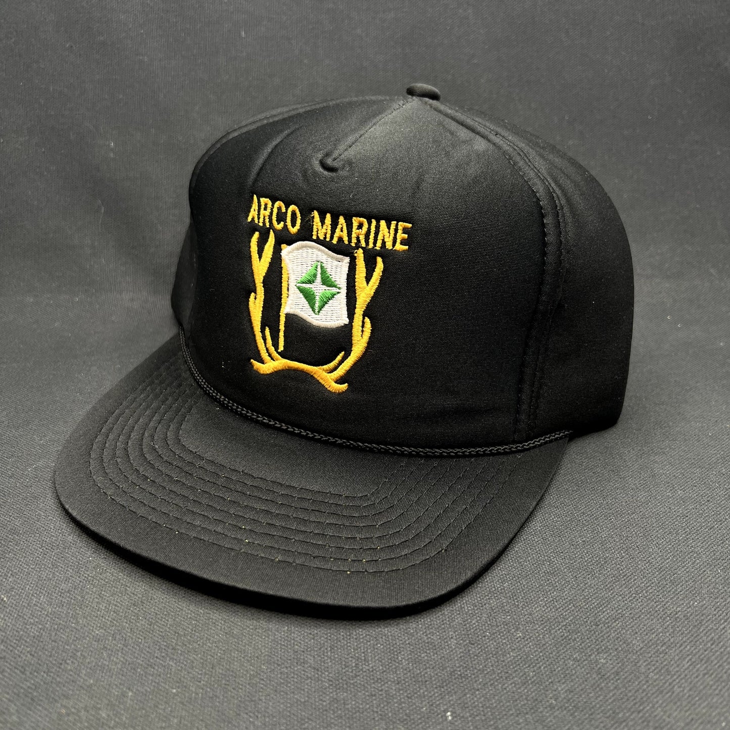 Vintage ARCO Marine Snapback Hat Black Rope Cap USA Oil Gas