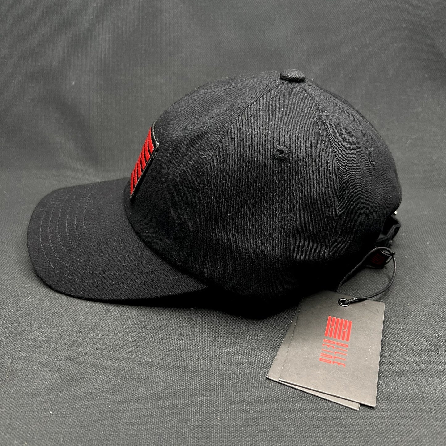 BilleBeino Strapback Hat Black Red Flag Logo Finland Streetwear NWT