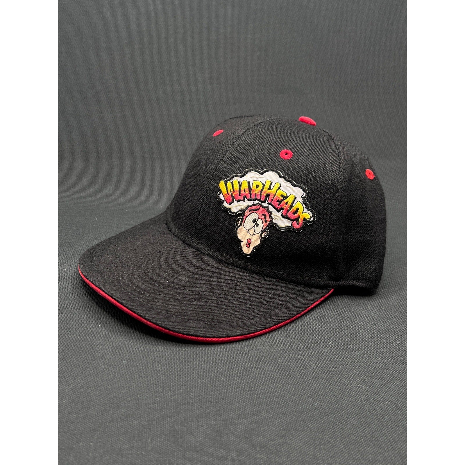 Vintage Warheads Candy Logo Autographed Otto Flex Hat Black Red Y2K Promo Cap