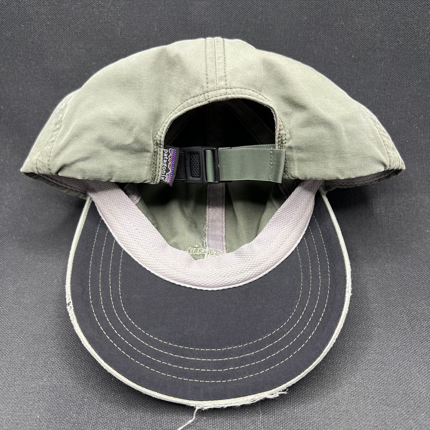 Patagonia Nylon Strapback Hat Green Distressed Bill Outdoor Cap L