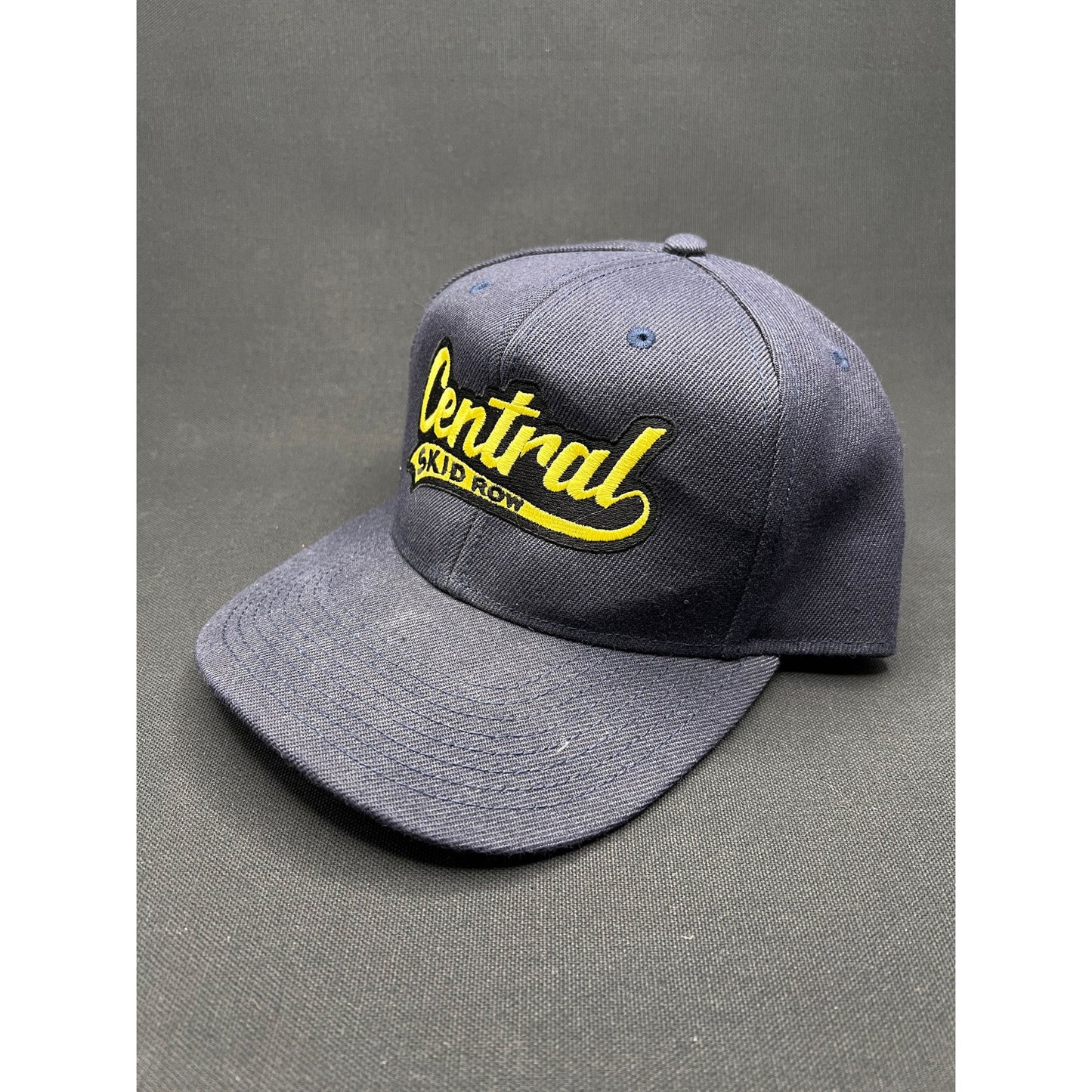 Vintage “Central Skid Row” Denim Snapback Hat 1990s OTTO Cap Yellow Script Logo